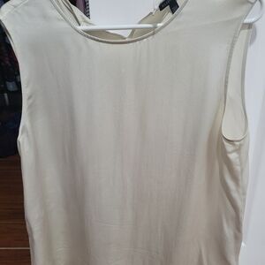 Eileen Fisher Cream Sleeveless Silk-Like Shell Top